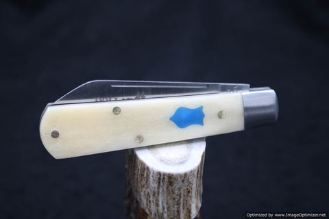 Cooper Cutlery Dollar Knife Company Natural White Bone Blue Shield