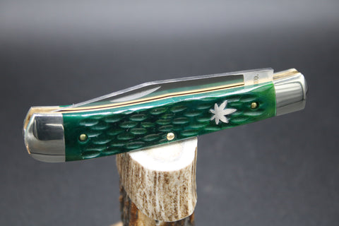 Cooper Cutlery, #5119 Weed & Co Green Jigged Bone Trapper Knife. SPRING GREEN SALE