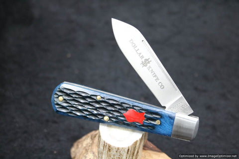 Cooper Cutlery Dollar Knife BJB RS, Blue Jigged Bone With RED Shield