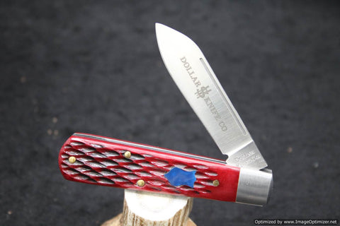 Cooper Cutlery Dollar Knife Red Jig Bone, Blue Shield