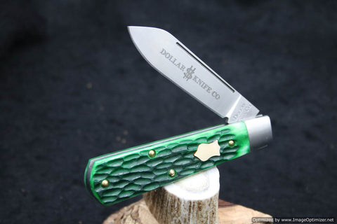 Cooper Cutlery Dollar Knife Green Jig Bone, Mammoth Shield