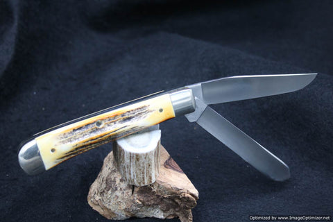 Case Knives (Vintage) XX USA Lightning S Nine Dot 5254 Beautiful White Stag Trapper #28