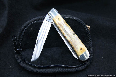 Case Knives (Vintage) XX USA Lightning S Nine Dot 5254 Beautiful White Stag Trapper #28