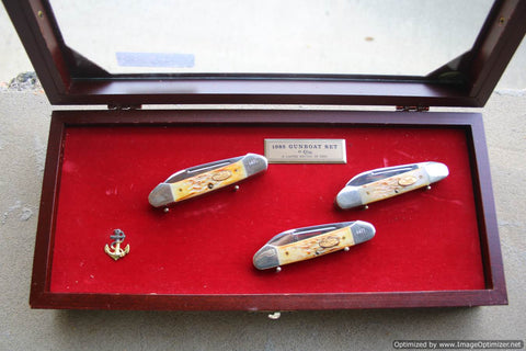 Case Knives (Vintage) The 1985 Gun Boat Three Burnt White Bone Set. #24