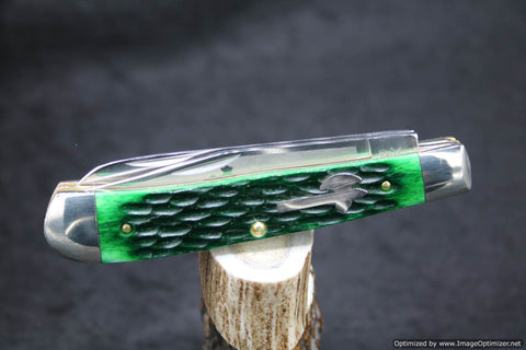 Cooper Cutlery Battle Axe Brand #5219 Green Jigged Bone Trapper. 100 Made!