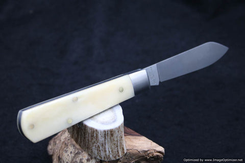 Cooper Cutlery Dollar Knife Company Natural Camel Bone   Red Shield.