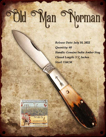 Tuna Valley Cutlery Old Man Norman Genuine India Amber Stag.