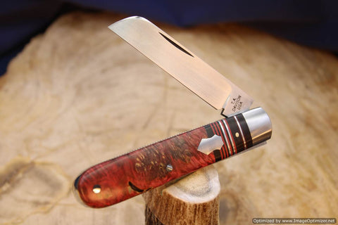 Todd Davison Custom Red Box Elder Burl Easy Open Striper Folder. 2206