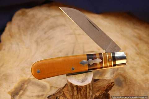 Todd Davison Custom Natural Linen Micarta Swayback Striper. #2243