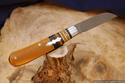 Todd Davison Custom Natural Linen Micarta Swayback Striper. #2243
