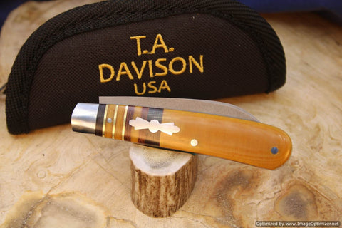 Todd Davison Custom Natural Linen Micarta Swayback Striper. #2243