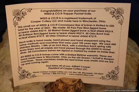 Cooper Cutlery 5219 Walnut Green Jig Bone Weed & Co Connoisseur 50 Made in 2021