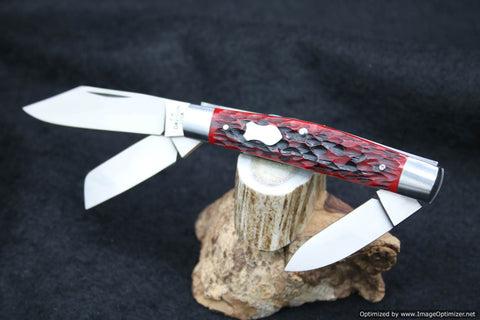Todd Davison Custom Red Jigged Bone Stockman #1451.--A VERY RARE 3 BLADE!!!
